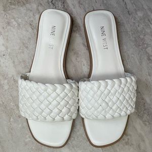 White Nine West braided slides